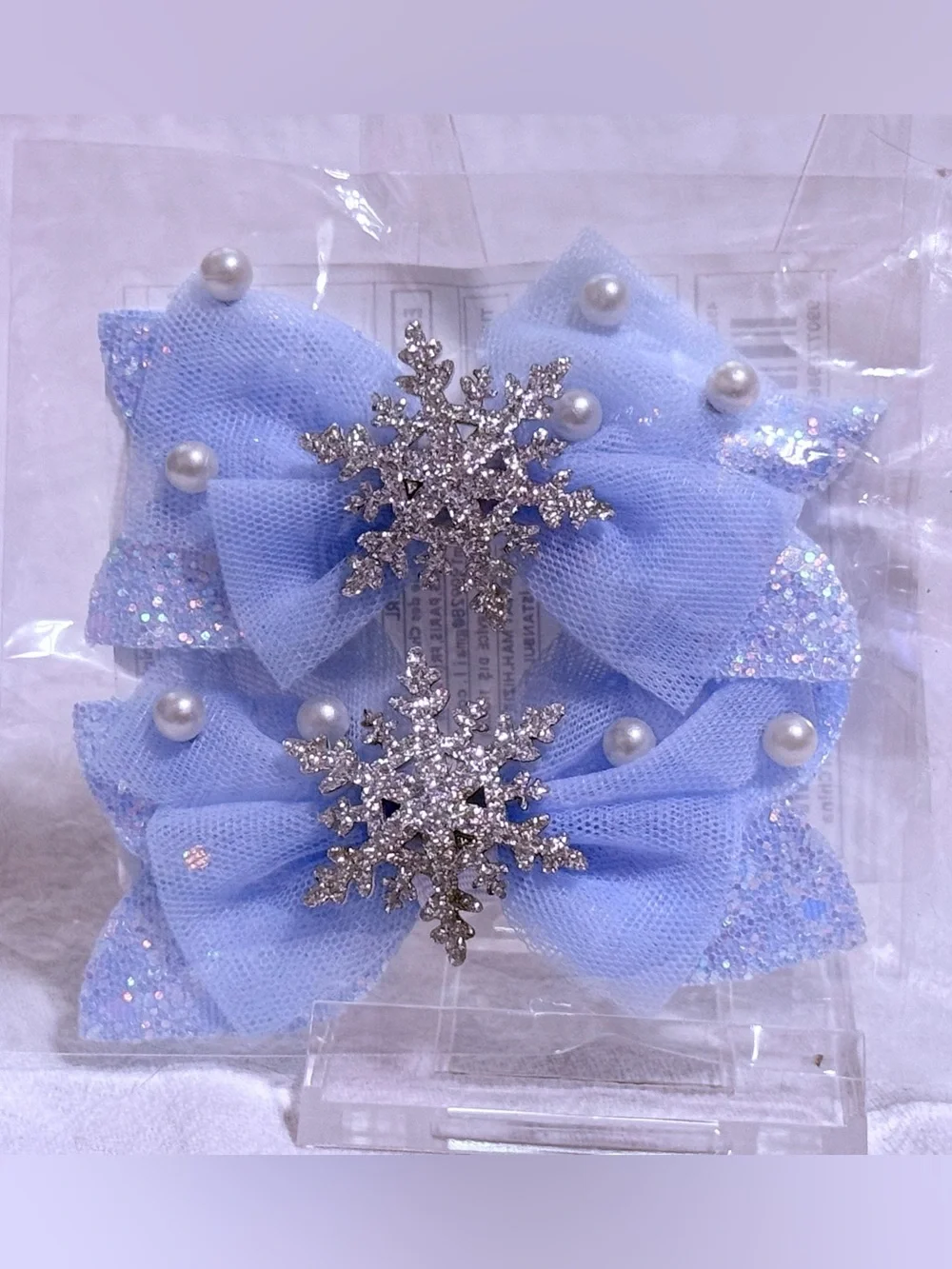 NWT-Winter Snowflake Blue 2-Piece Princess Hair Bow Clips Set